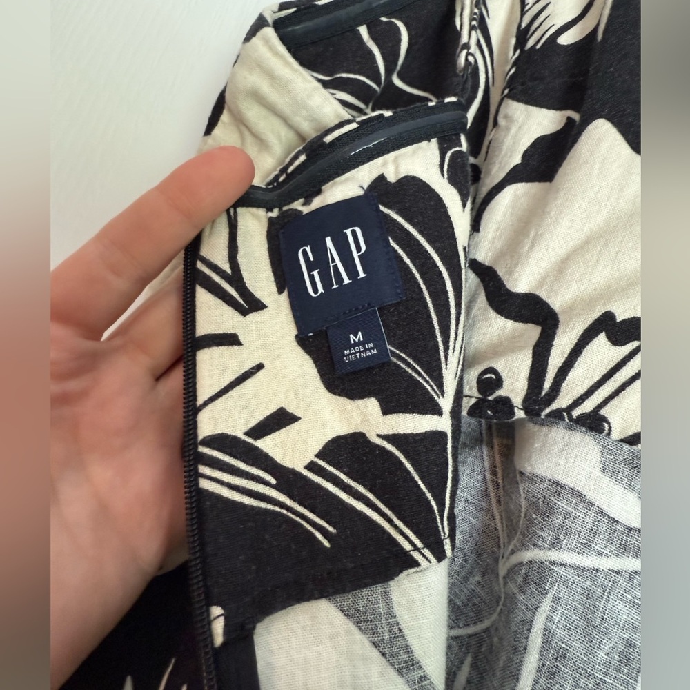 GAP Dress - Linen Blend Black/Cream Print - Picture 4 of 10